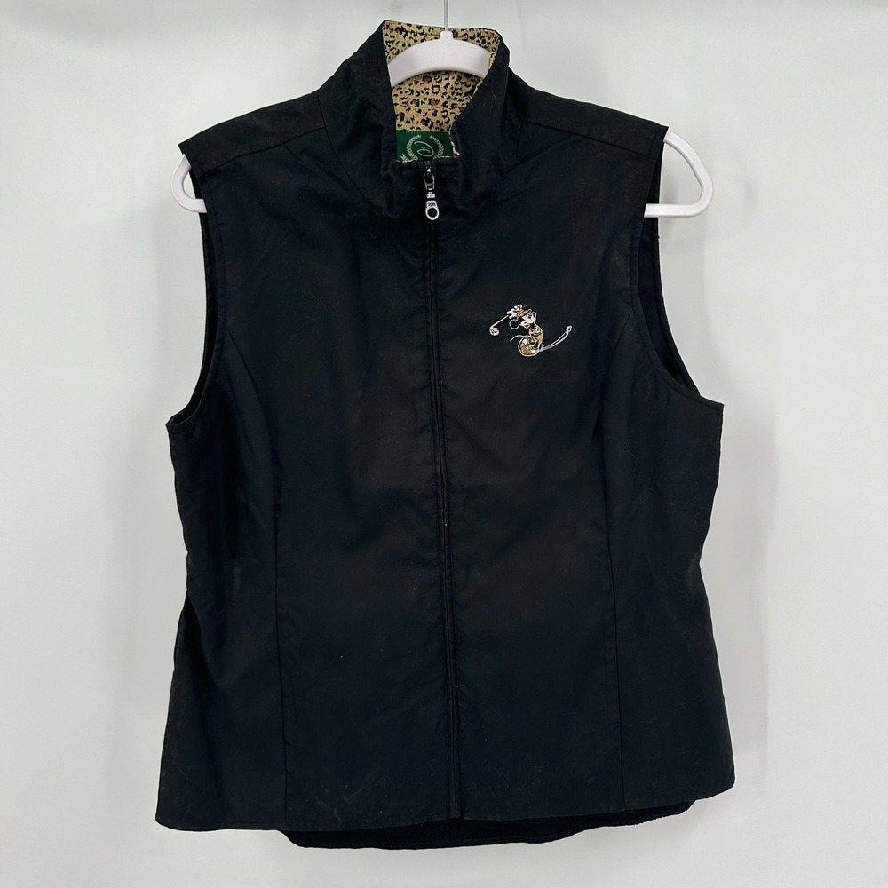 Disney Golf Collection Womens Black Full Zip Vest Minnie Mouse Leopard Lining M